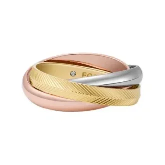Anello Harlow con maglie intrecciate in acciaio inossidabile tri-tono