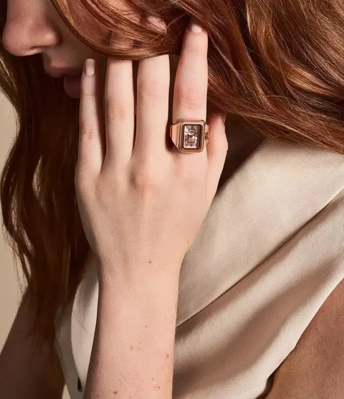 Anello orologio Raquel Due lancette in acciaio inossidabile color oro rosa