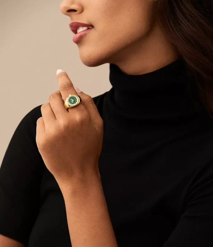 Anello per orologio a due lancette in acciaio inossidabile color oro