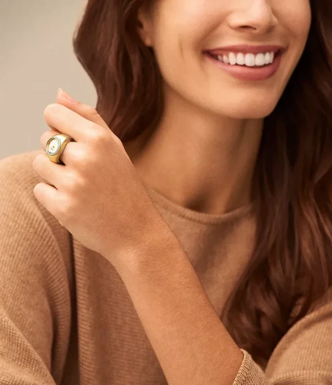 Anello per orologio a due lancette in acciaio inossidabile color oro