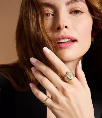 Anello per orologio a due lancette in acciaio inossidabile color oro