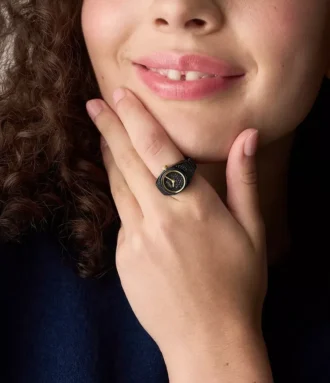 Anello per orologio Orologio in acciaio inossidabile nero pavé a due lancette