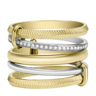 Anello Prestack Harlow in acciaio inossidabile bicolore con texture lineare