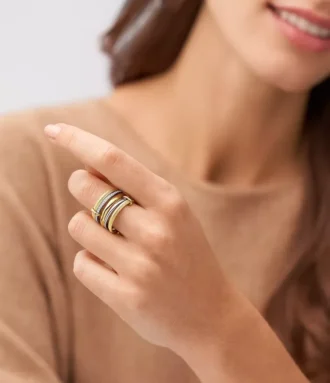 Anello Prestack Harlow in acciaio inossidabile bicolore con texture lineare