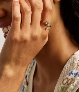 Anello sovrapponibile Sutton Pavé Butterfly in acciaio inossidabile color oro
