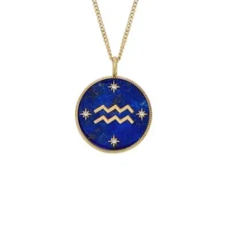Aquarius Sutton Zodiac Collana con pendente in acciaio inossidabile color oro e lapislazzuli blu