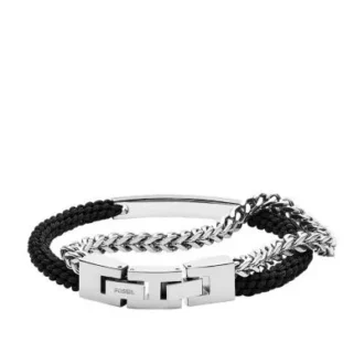 Bracciale a doppio filo in nylon nero e acciaio inossidabile Ellis