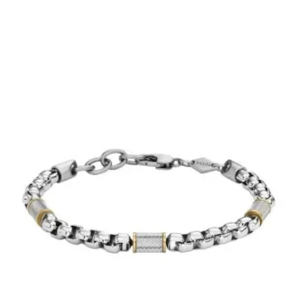 Bracciale con catena in acciaio inossidabile bicolore con texture zigrinata a macchina