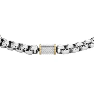 Bracciale con catena in acciaio inossidabile bicolore con texture zigrinata a macchina