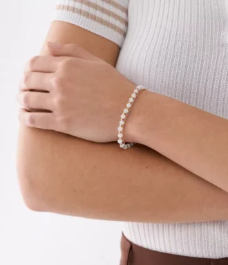 Bracciale con perline e catena in quarzo rosa