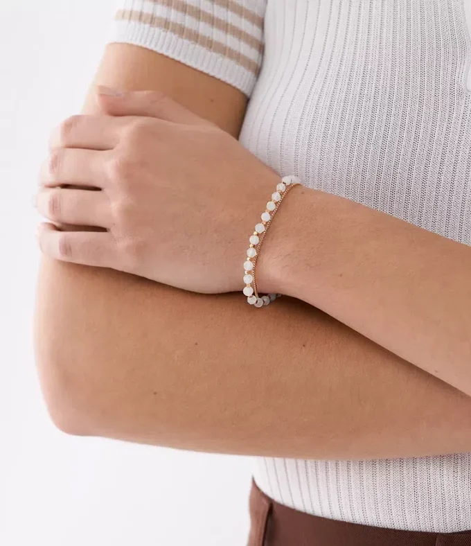 Bracciale con perline e catena in quarzo rosa