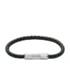 Bracciale con texture zigrinata a macchina in pelle e acciaio inossidabile