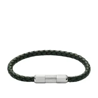 Bracciale con texture zigrinata a macchina in pelle e acciaio inossidabile