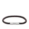 Bracciale con texture zigrinata a macchina in pelle e acciaio inossidabile