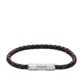 Bracciale con texture zigrinata a macchina in pelle e acciaio inossidabile