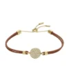 Bracciale Ellis Glitz Disc con componenti in pelle marrone medio