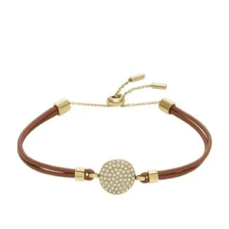Bracciale Ellis Glitz Disc con componenti in pelle marrone medio