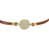 Bracciale Ellis Glitz Disc con componenti in pelle marrone medio