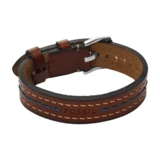 Bracciale Everett con cinturino in pelle marrone con cuciture a vista