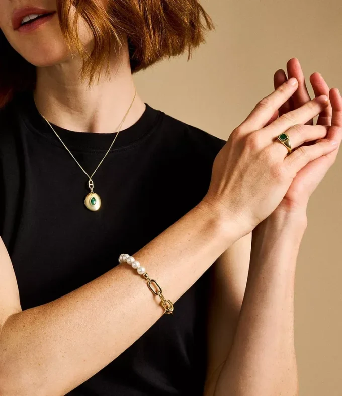 Bracciale Heritage Pearl D-Link in acciaio inossidabile dorato