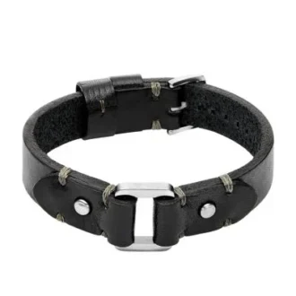 Bracciale in acciaio inossidabile resistente e cinturino in pelle nera