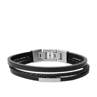 Bracciale in pelle multistrato nero Townsman