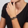 Bracciale in pelle multistrato nero Townsman