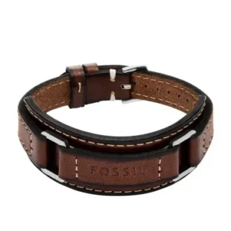 Bracciale Machine in acciaio inossidabile resistente e cinturino in pelle imbottita marrone