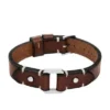 Bracciale Machine Rugged in acciaio inossidabile e cinturino in pelle marrone