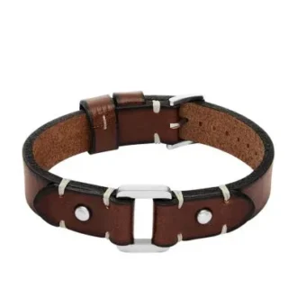 Bracciale Machine Rugged in acciaio inossidabile e cinturino in pelle marrone