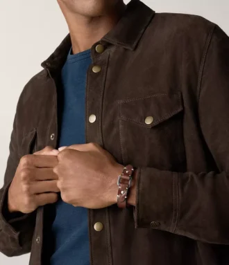 Bracciale Machine Rugged in acciaio inossidabile e cinturino in pelle marrone