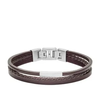 Bracciale multi-filamento in pelle marrone Townsman