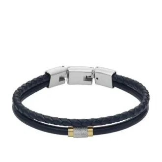 Bracciale multistrato in pelle blu navy con texture zigrinata a macchina