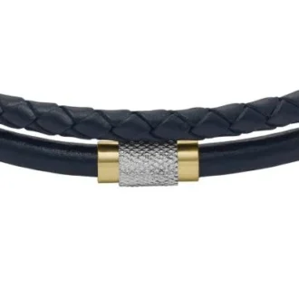Bracciale multistrato in pelle blu navy con texture zigrinata a macchina
