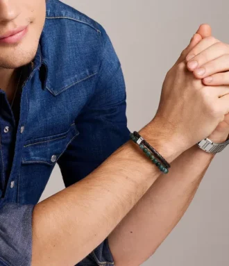 Bracciale multistrato in pelle marrone con perline Townsman