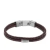 Bracciale multistrato in pelle marrone con texture zigrinata a macchina