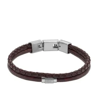 Bracciale multistrato in pelle marrone con texture zigrinata a macchina