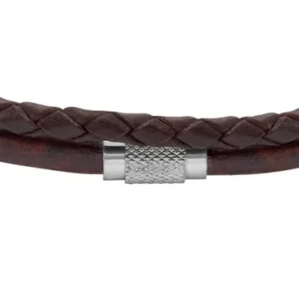 Bracciale multistrato in pelle marrone con texture zigrinata a macchina