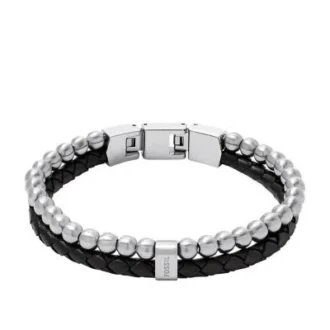 Bracciale multistrato in pelle nera con perline Townsman