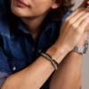 Bracciale multistrato in pelle nera con perline Townsman