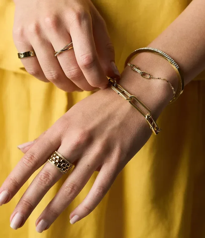 Bracciale rigido Ellis Pavé Glitz in acciaio inossidabile dorato