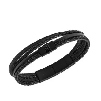 Bracciale Townsman in pelle nera a più fili