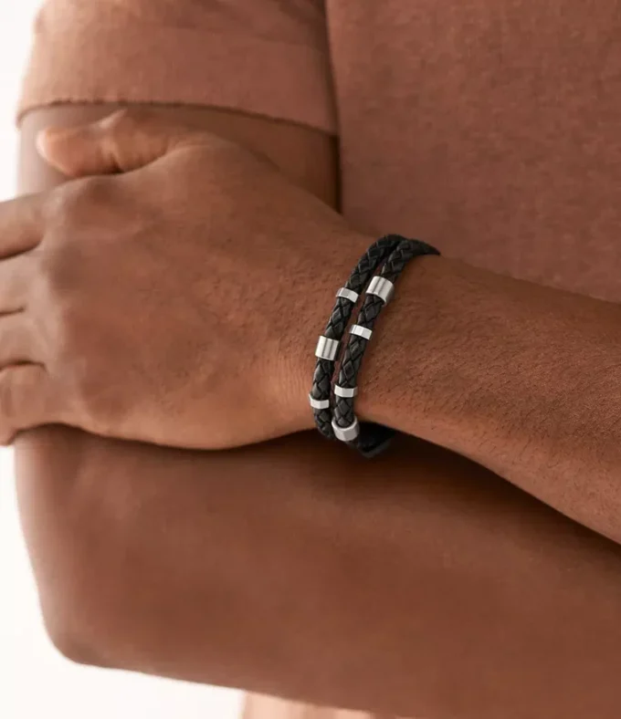 Bronson Leather Essentials Bracciale in pelle nera