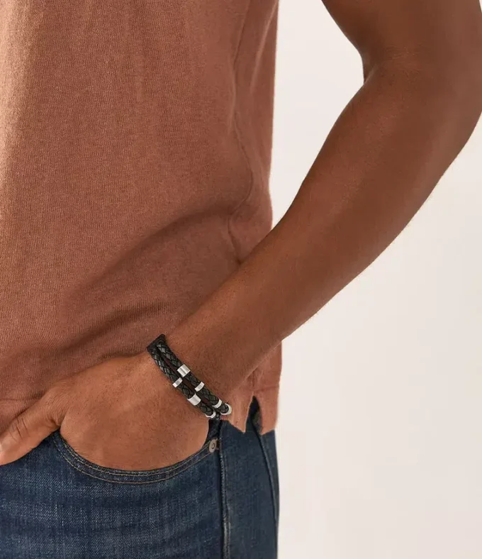 Bronson Leather Essentials Bracciale in pelle nera