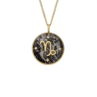 Capricorno Sutton Zodiac Collana con pendente in acciaio inossidabile dorato e ematite grigia