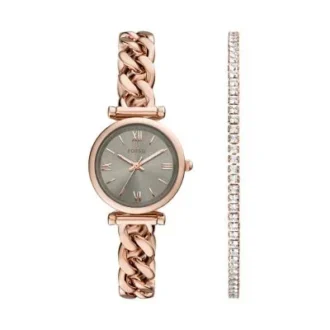 Carlie Set orologio e bracciale in acciaio inossidabile color oro rosa a tre lancette