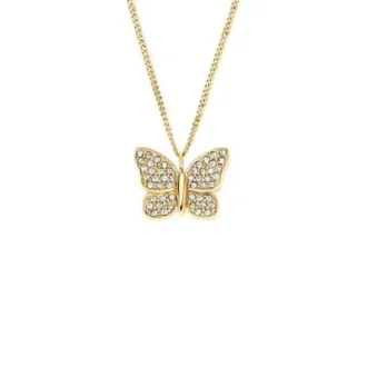Collana con pendente a farfalla in acciaio inossidabile color oro con pavé Sutton