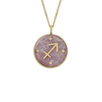 Collana con pendente in acciaio inossidabile color oro e ametista viola Sagittario Sutton Zodiac