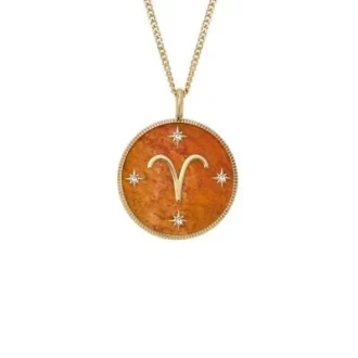 Collana con pendente in acciaio inossidabile color oro e corniola rossa Sutton Zodiac dell’Ariete