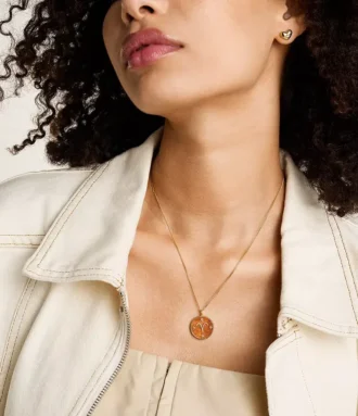 Collana con pendente in acciaio inossidabile color oro e corniola rossa Sutton Zodiac dell’Ariete